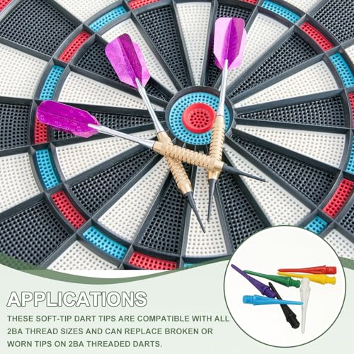 Plastic Dart Tips, 2BA Thread Soft Tip Dart Accessories 30 Pack & Black/Red/Blue