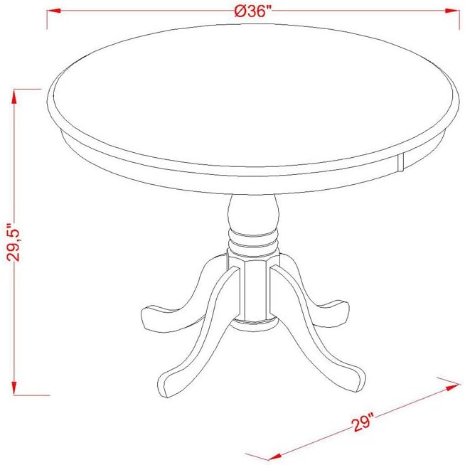 East West Furniture ANGR5-OAK-W 5 Piece Kitchen Table & Chairs Set Includes a Round Dining Room Table with Pedestal and 4 Dining Chairs, 36x36 Inch, Oak