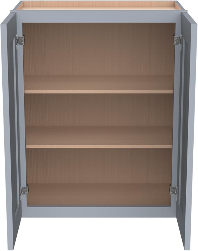 Wall-Mounted Cabinet – Solid Wood Shaker Style Medicine Cabinet with Adjustable Shelves & Soft-Close Doors for Bathroom, Kitchen, and Office Storage (Grey, 27" W x 12" D x 42" H)