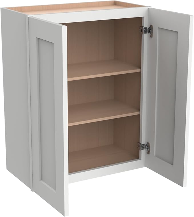 Wall-Mounted Cabinet – Solid Wood Shaker Style Medicine Cabinet with Adjustable Shelves & Soft-Close Doors for Bathroom, Kitchen, and Office Storage (Origami White, 42" W x 12" D x 36" H)