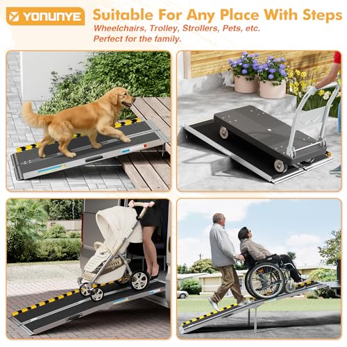 7ft Portable Wheelchair Ramp, Non-Slip Aluminum Folding Handicap with Support Legs & Latch, Threshold Ramp Suitable for 7" -21" Height Suitable for Home Steps, Stairs, Doorways, Car, Curbs - size: 7FT Using Height "-21"