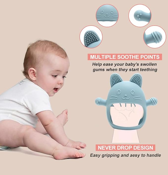 HippoBaby Rabbit Hand Guard Teether 2-Pack – Silicone Baby Teething Toys for Infants, Toddlers & Newborns – 100% Food Grade, BPA-Free¸Flexible Gum Soother (Rabbit Hand Guard - Pink/Cream)