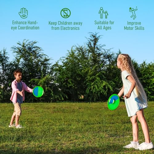 Toss and Catch Ball Game Set, 4 Paddles and 4 Balls Outdoor Paddle Catch Game for Kids, Backyard Beach Pool Yard Toy, Summer Birthday Gift for Boys Girls Ages 4-12 - color: Green Blue+pink Green