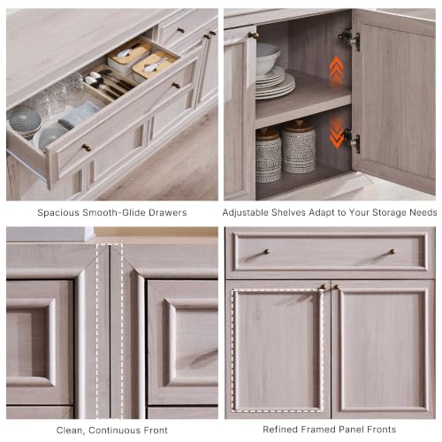 ACCOHOHO Modern Farmhouse Buffet Cabinet, 31.5" Sideboard Credenza, Modular Storage Cabinet with Framed Panel Fronts, Adjustable Shelves & Dual Base Design, White Alder - color: White Alder, size: 1 Piece