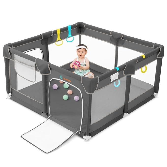 COMOMY Playpens for Babies and Toddlers, Small Baby Play Pens, Activity Center for Baby Safe and Non-Slip Baby Fence, Full Mesh Design, Indoor & Outdoor Kids Activity Center (Dark Grey, 50"x50")