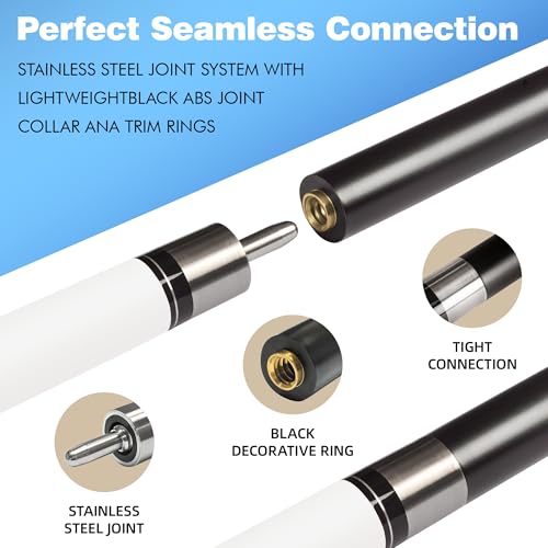 HomeSeason Fiberglass Pool Cue 58" Professional Pool Stick 12.7mm 4-Layer Tip Low Deflection Cue Stick, 3 * 8/8Joint Pin, Ultra-Smooth, Billiard Cue Sticks - color: White/20oz
