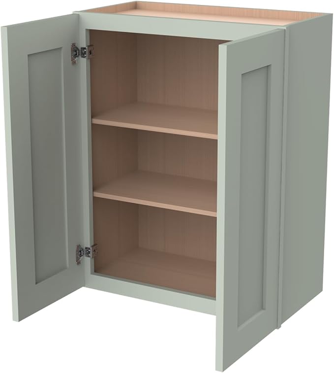Wall-Mounted Cabinet – Solid Wood Shaker Style Medicine Cabinet with Adjustable Shelves & Soft-Close Doors for Bathroom, Kitchen, and Office Storage (Jade Green, 27" W x 12" D x 42" H)