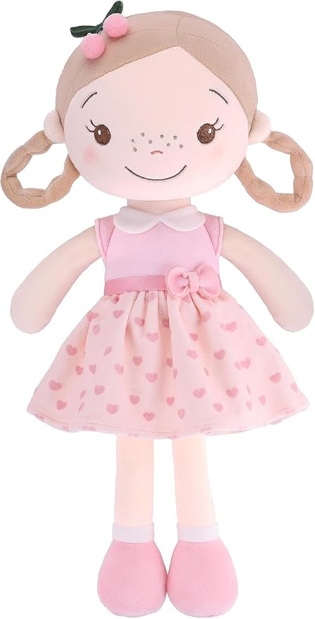 GAGAKU Soft Baby Doll Toys (16'') for Girls, My First Baby Rag Dolls for 1 Year Old Girl Birthday Gift Plush Doll Toys Machine Washable Baby Doll for Toddler Kids Infants - Cherry Girl
