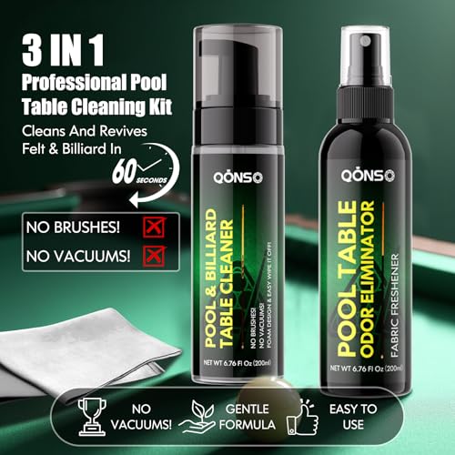 Billiard Table Felt Cleaner Spray Kit with Cloth, Pool Table Cleaning Kit for Chalk Dust, No Residue Foam Cleaner, Pool Table Accessories