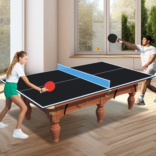 Ping Pong Table Top for Billiard Table, 7FT/8FT/8.5FT/9FT Foldable Table Tennis Table Topper for Pool Table, Indoor Outdoor Table Tennis Conversion Top w/Net & Premium Foam Padding (Black, 8.5x4.7 FT)
