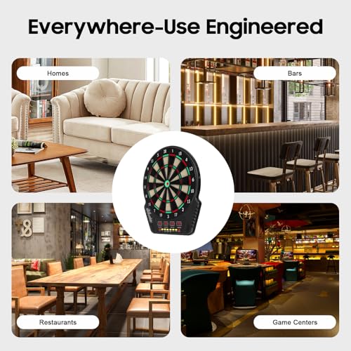 Electronic Dart Board Set 27 Games, Wall Mounted Soft Tip Dart Board with 243 Modes Supports 16 Players, Digital Dart-Boards for Adults with 4 LED Screens Voice Prompts & Automatic Counting
