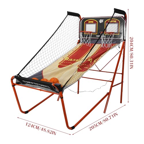 Foldable Indoor Basketball Arcade Game with Steel Frame Indoor Double Electronic Basketball Machine with 5 Size 7 Inch Balls for 2 Players Basement Game Rooms