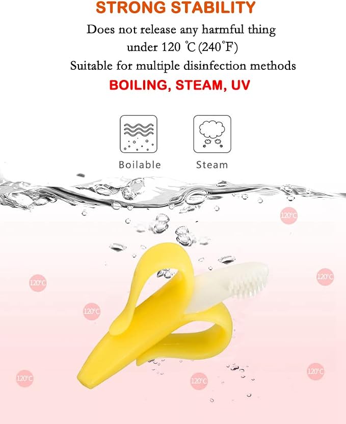 Banana Teether, Soothing Pain Relief Soft Silicone Train Baby Toothbrush, Teething Toys for Babies, Toddlers, Infants, BPA Free for Oral Hygiene, Food Grade, Soothes Babies Sore Gums