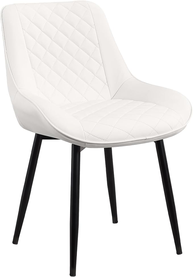 Dining Chair, Modern Dining Chairs with Thick Cushions, Faux Leather Upholstered Kitchen Dining Room Chairs with Metal Adjustable Legs for Dining Living Room, White