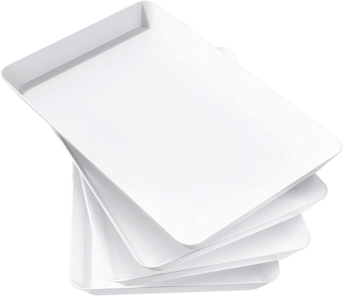 Lifewit Serving Tray for Party Supplies, Reusable Serving Platter for Catering, Snack, Fruit, Charcuterie, Appetizer, Plastic Food Trays, Hosting Essentials, BPA Free, White, 4 Pcs, Large(15" x 10")