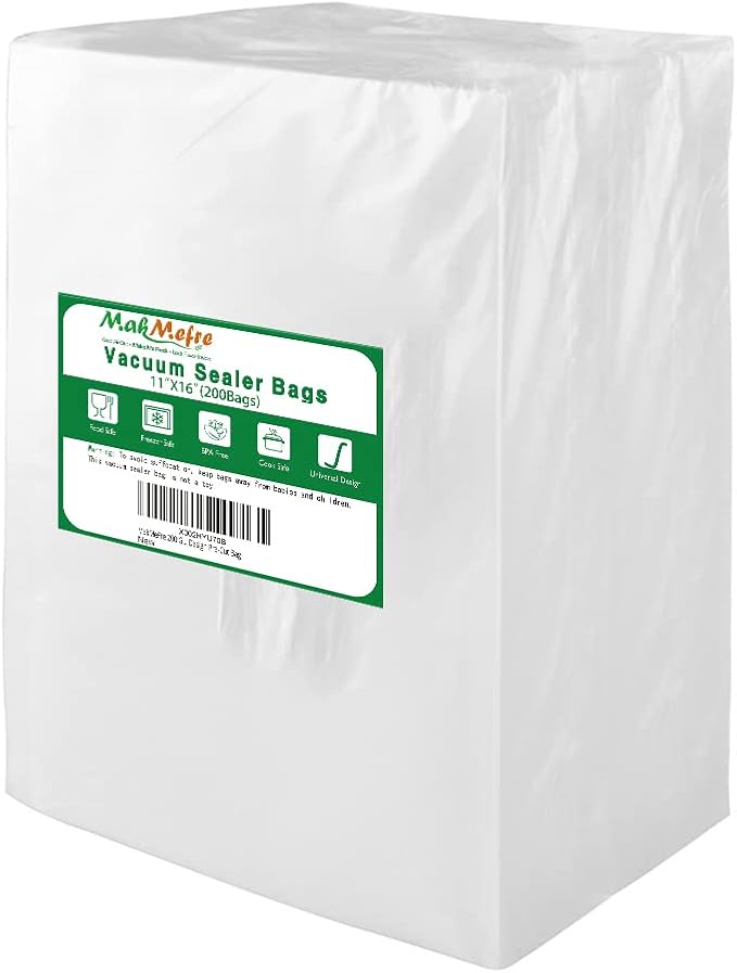 MakMeFre 200 Gallon Size11"x16" Vacuum Freezer Sealer Bags for Food, BPA Free, Heavy Duty Commercial Grade, Sous Vide Vaccume Safe,Vaccume Seal Pre-Cut Bag