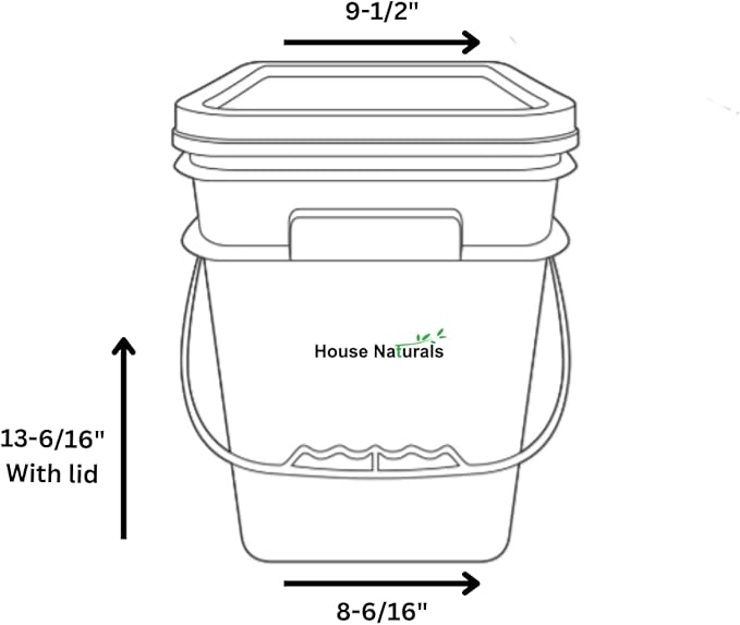 House Naturals 4 Gallon Square Food Grade Bucket Pail with Plastic Handles and Lid (Pack of 3) Made in USA containers (Yellow-Green-Red)