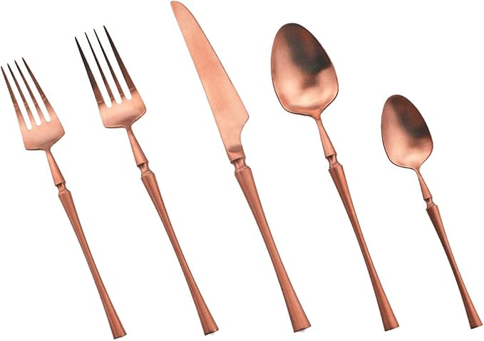 Gugrida Unique Flatware Set - 20 Piece Iridescent Silverware Sets | 18/10 Stainless Steel Reusable Cutlery Set | Luxury Rose Gold Utensils Service For 4 with Dessert Fork, Knife, Spoon, Dinner Fork