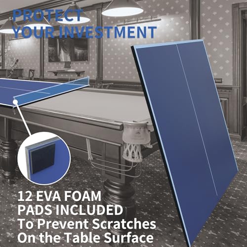 GOWE 9ft Blue Mid-Size Ping Pong Conversion Top Foldable & Portable Table Tennis Table Top for Indoor Games