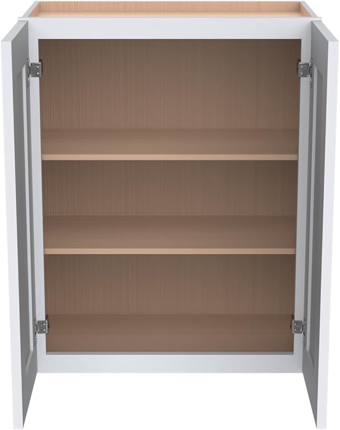 Wall-Mounted Cabinet – Solid Wood Shaker Style Medicine Cabinet with Adjustable Shelves & Soft-Close Doors for Bathroom, Kitchen, and Office Storage (White, 27" W x 12" D x 30" H)