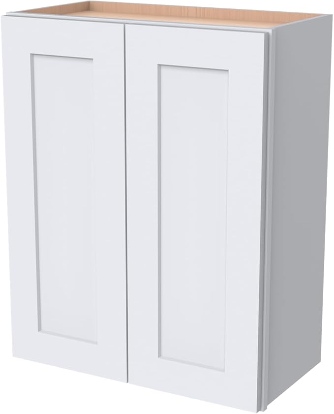 Wall-Mounted Cabinet – Solid Wood Shaker Style Medicine Cabinet with Adjustable Shelves & Soft-Close Doors for Bathroom, Kitchen, and Office Storage (White, 30" W x 12" D x 42" H)
