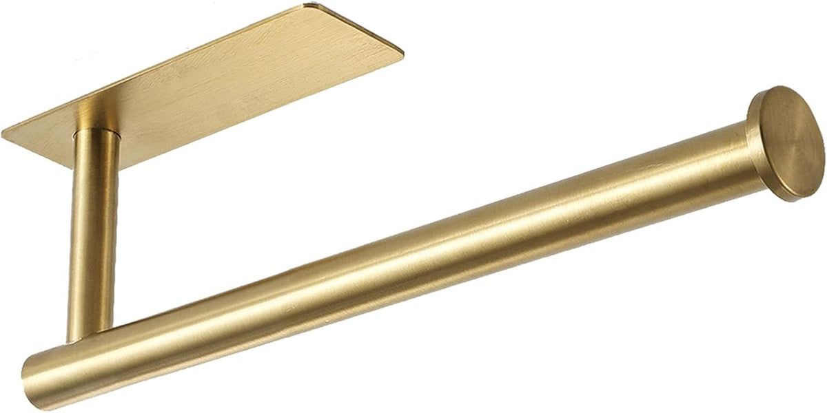 theaoo Gold Paper Towel Holder for Kitchen, Adhesive Under Cabinet Paper Towel Roll Rack for Bathroom Towel, Wall Mounted Matte Black, SUS304 Stainless Steel