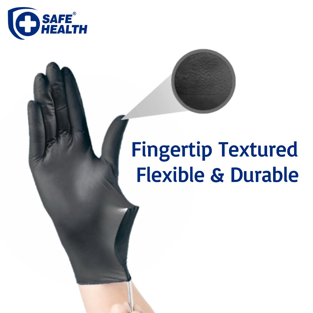SAFE HEALTH Nitrile Black Indsutrial Disposable Gloves | Free of Latex-Powder | Tattoo-Beauty-Salon-Nail-Auto-Home | 3.5 Mil