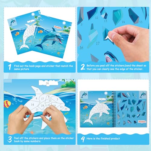 homicozy 4PCS Sticker Paint Books for Kids Ages 4-10,Dinosaur Astronaut Ocean Animals Designs Paint By Stickers,Sticker By Numbers,Party Birthday Gifts for Boys 4-10,Create 40 Pictures At a Time - style: Style2-4PCS