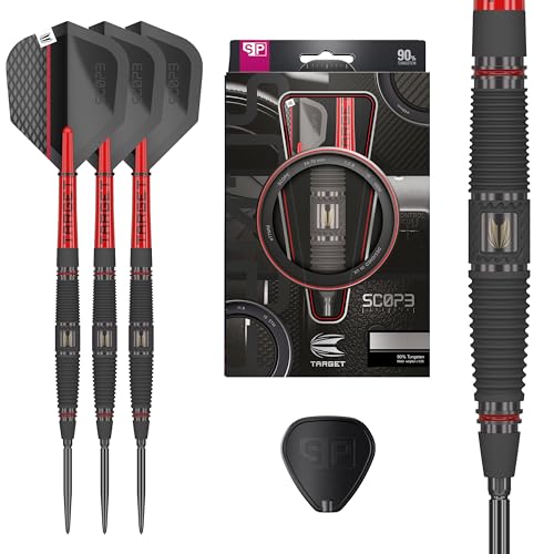 Target Darts Scope Steel Tip Swiss Point Darts, 90% Tungsten Dart Set | Steel Tip Dart, Red & Black Darts, Professional Dart Set with Swiss Points & Tool | Barrel 01/02/03/04 –21G/22G/23G/24G/25G - size: 23G, style: Barrel 04