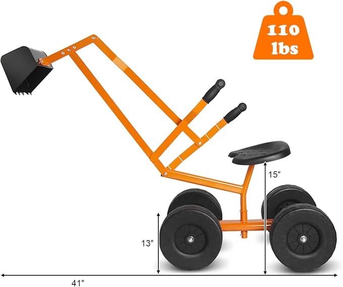 Costzon Kids Ride on Digger, Heavy Duty Steel Digging Scooper Excavator Crane with 360° Rotating Seat, 4 Thickened Wheels, Outdoor Beach Sandbox Toy for Sand, Dirt, Snow, Sit on Digger for Boys Girls