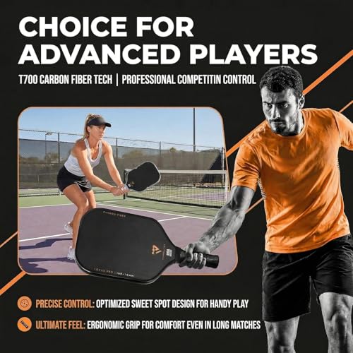 T700 Carbon Fiber Pickleball Paddle, Pickleball Set 16mm Pickle Ball Rackets with CMS Matte Surface Lightweight Honeycomb Core & Durable Edge Frame Larger Sweet Spot - color: PRO -1 Racket