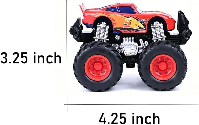 1/45 Die-Casting Cars Toys,Red & Brown Diecast Big Wheel Off-Road Friction Drive Metal Toy Cars for Boys-2Pack