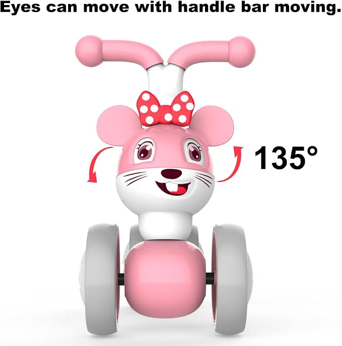 YGJT Baby Balance Bike for 1 + Year Old Boy and Girl, Indoor Outdoor Non-Pedal Baby Walker Toys for 10-36 Months Toddlers, Silent Wheels, 1st Birthday Gift, Kids First Bike Pink Mouse