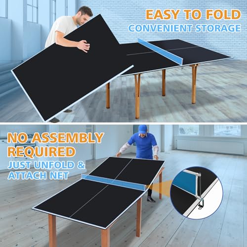 Ping Pong Table Top for Billiard Table, 7FT/8FT/8.5FT/9FT Foldable Table Tennis Table Topper for Pool Table, Indoor Outdoor Table Tennis Conversion Top w/Net & Premium Foam Padding (Black, 8.5x4.7 FT)