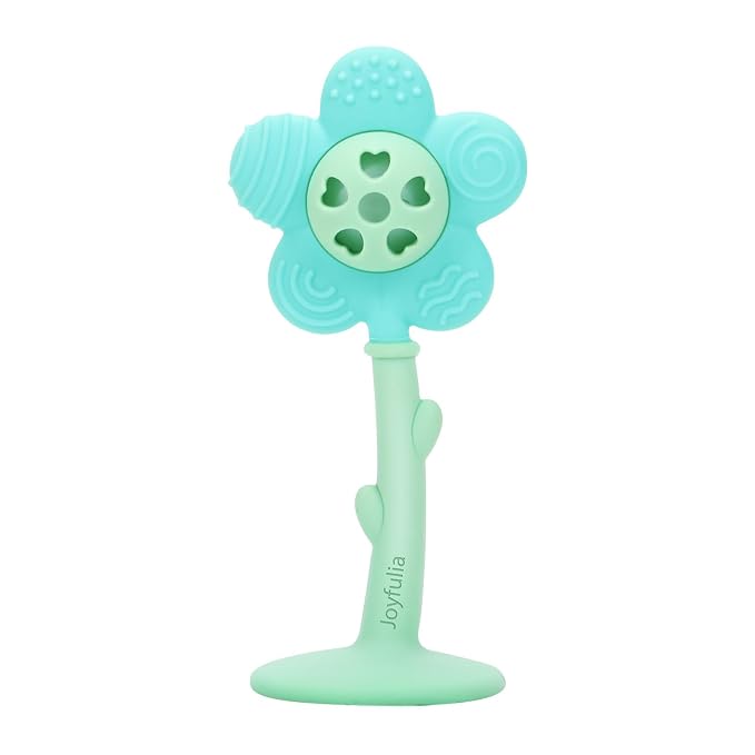 Baby Teething Toys, Teether and Rattle 2-in-1 for Babies 0-6 Months, Food Grade Silicone Teethers for Baies 3-6 6-12 Months, Infant Teething Relief Chew Toys, Sunnyflower Teether Toy BPA Free - Blue