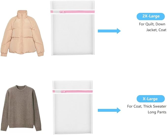 2PCS X-Large Heavy-Duty Mesh Laundry Bag: Ideal for Bulky Items - Wash & Store Down Jackets, Sheets, Sweaters | Multi-Purpose Lingerie Washing Bag for Delicates & Travel Storage,24X24’+20X24’