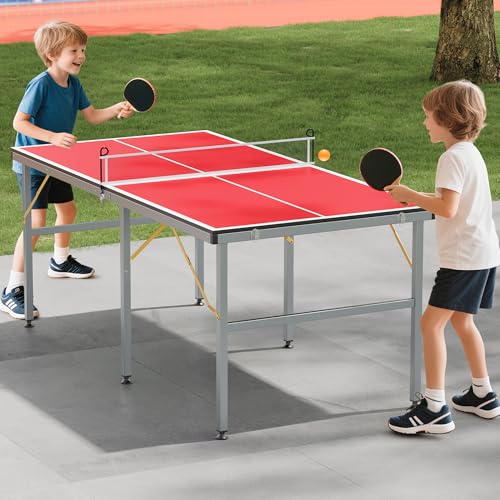 Garvee Foldable Portable Ping Pong Table 6x3 ft, Professional Indoor/Outdoor Table Tennis Game Set with Net, 2 Paddles & 3 Balls for Backyard, Garage, Party, Family Games, No Assembly Required