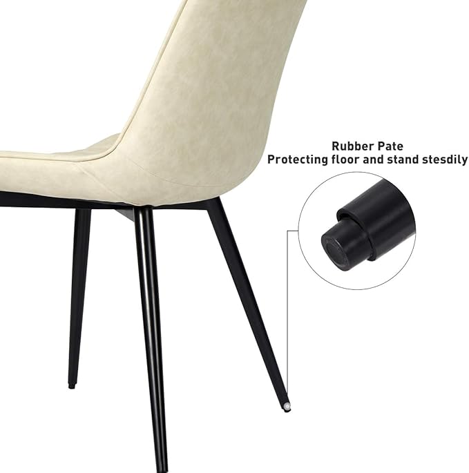 Faux Leather Dining Chairs Set of 2 Mid Century Modern Leisure Upholstered Chair with Metal Legs for Kitchen Living Room Beige