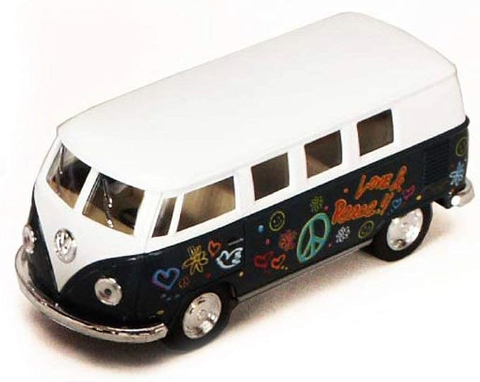 KiNSMART 1962 Volkswagen Classic Bus 1:32 Scale 5" Die Cast Metal Model Toy Van Pullback Acation (Green Flower Power)