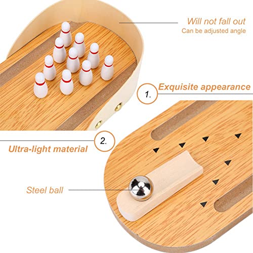 Mini Bowling Toy Set - Sturdy Wooden Desktop Bowling Game for Kids and Adults - Fun Stress Reliever - Approx. 295mm