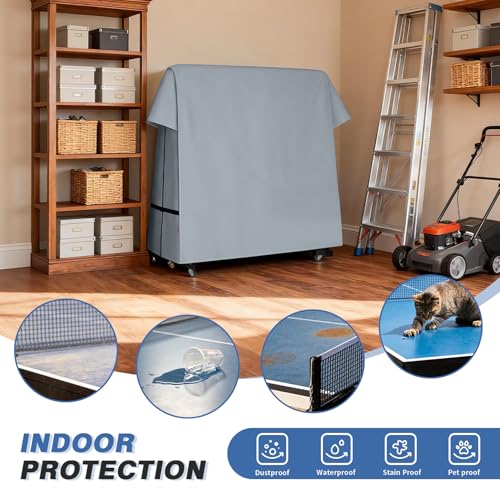 Ping Pong Table Cover Outdoor, Dual Function Table Tennis Cover | Premium Cover Fits Universal 9x5 FT Folding & Flat Tables Indoor & Outside - color: Grey