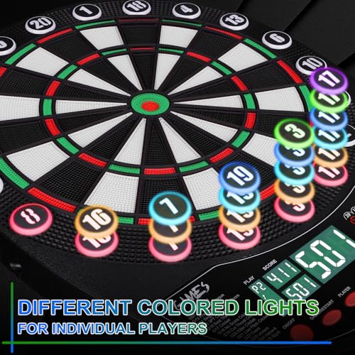 WIN.MAX Electronic Dart Board Soft Tip Dartboard Set LED Displays 3 Languges with Cabinet - style: grey