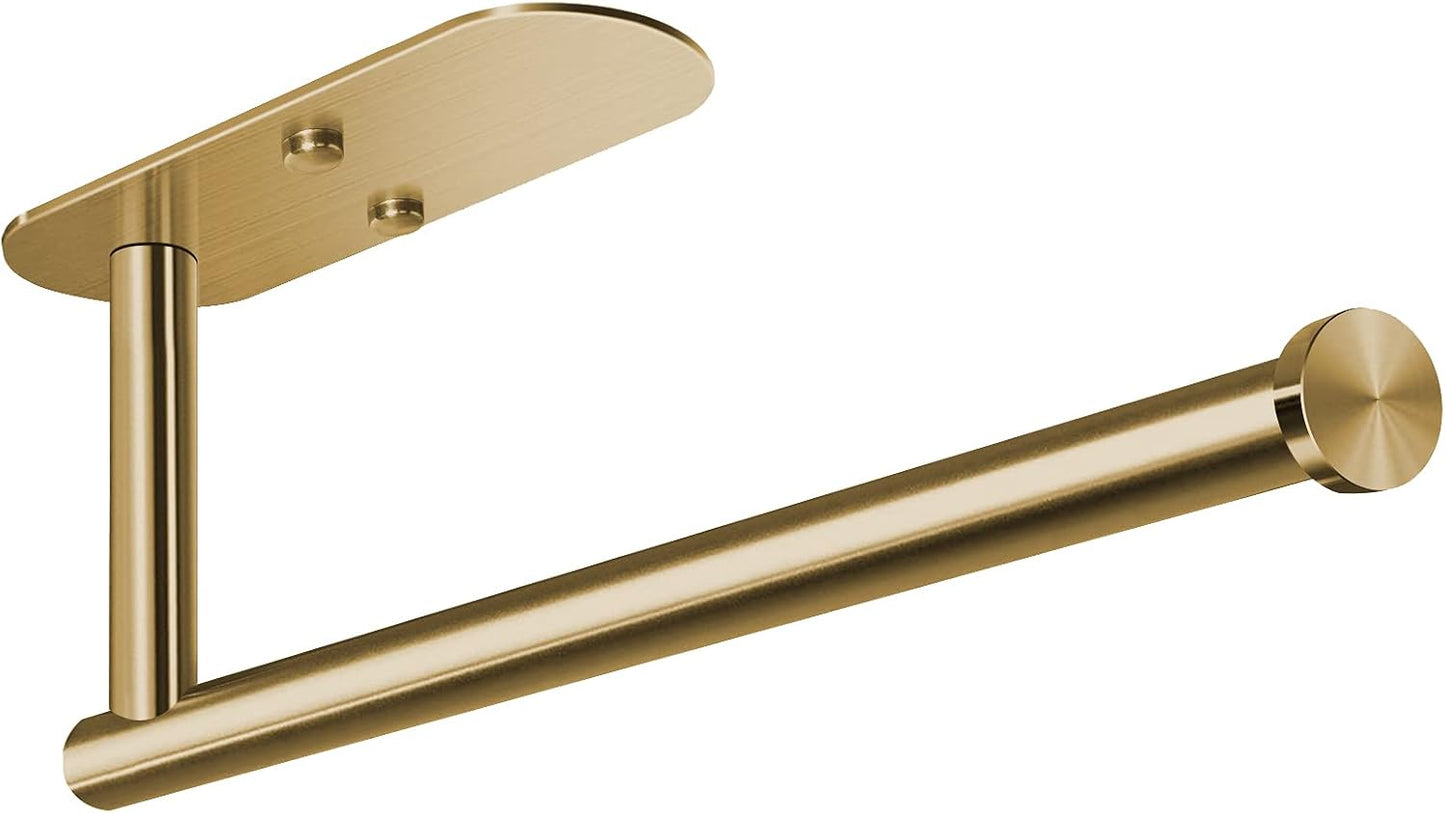 VAEHOLD Adhesive Paper Towel Holder Under Cabinet Wall Mount for Kitchen Paper Towel, Paper Towel Roll Holder Stick to Wall, Stainless Steel (Gold)