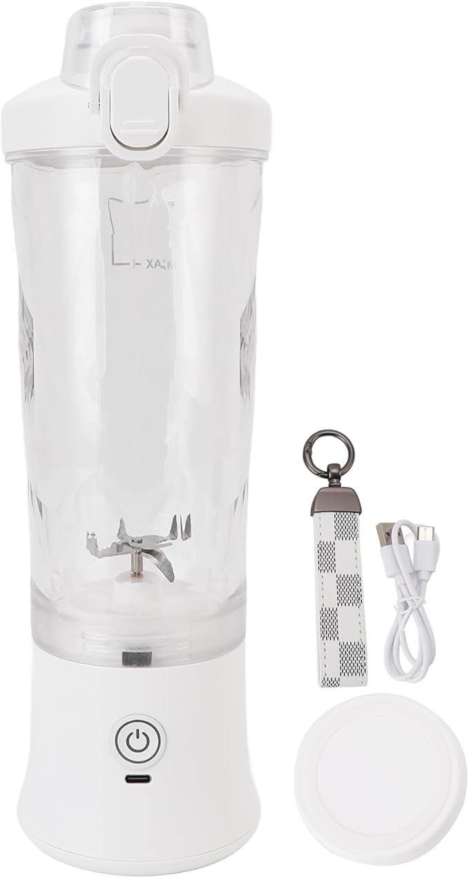 Generic Portable Blender, 600ml 18000RPM USB C Rechargeable Mini Juicer Cup, Stainless Steel Blades Blender with RGB Light, Ideal for Travel, Gym & Sports