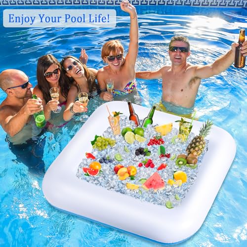 Pool Inflatable Game Table with Waterproof Playing Cards(35.5 inches×35.5 inches,Blue/White) - size: 1 Set