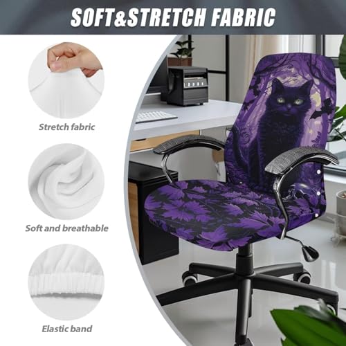 Cat Office Chair Covers, Computer Universal Protective Stretchable Chair Seat Covers Desk Armrest Covers Slipcovers Pads Office Cushion Backrest for Rotating - color: Cat, size: Large