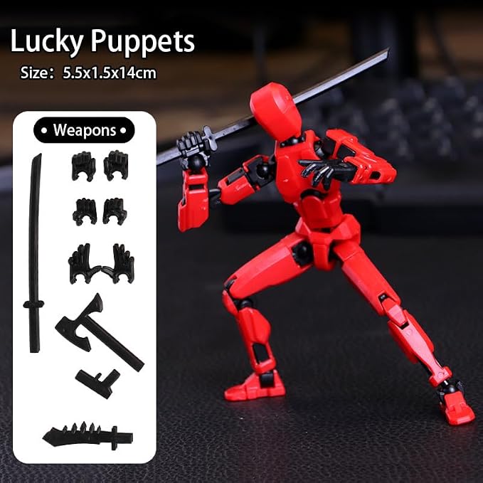 DANONI Titan13 Action Figure, Lucky Robot 13 Action Figures, 3D Printed Multi-Jointed Movable Action Figure, Dummy Robot 13 Figures Toy for Desktop Decorations Game Gifts (Red)