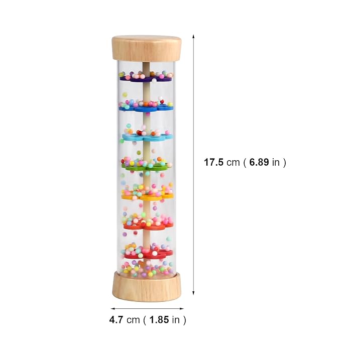 WODI Wooden Baby Rattle Rainstick Rainmaker Montessori Musical Toy for Infants Toddlers Newborns 0-3-6-9-12 Months Sensory Development