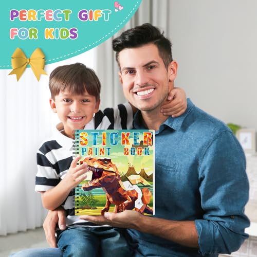 homicozy 4PCS Sticker Paint Books for Kids Ages 4-10,Dinosaur Astronaut Ocean Animals Designs Paint By Stickers,Sticker By Numbers,Party Birthday Gifts for Boys 4-10,Create 40 Pictures At a Time - style: Style2-4PCS