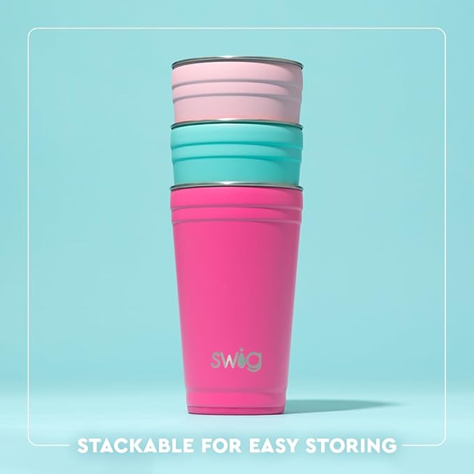 Swig Life 24oz Party Cup, Stackable Insulated Travel Coffee Tumbler with EZ Slider Lid, Cup Holder Friendly Travel, Stainless Steel 24 oz Tumbler, Reusable Mug (Green Thumb)